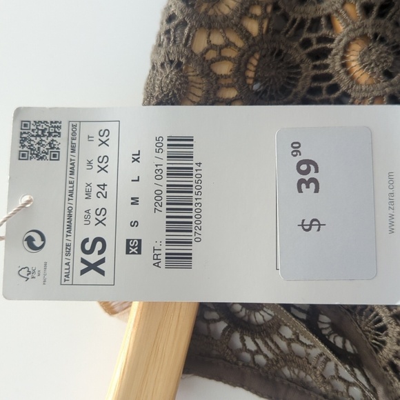 Zara Green Embroidery Blouse with Lace Detail - Size XS NWT - Picture 4 of 7